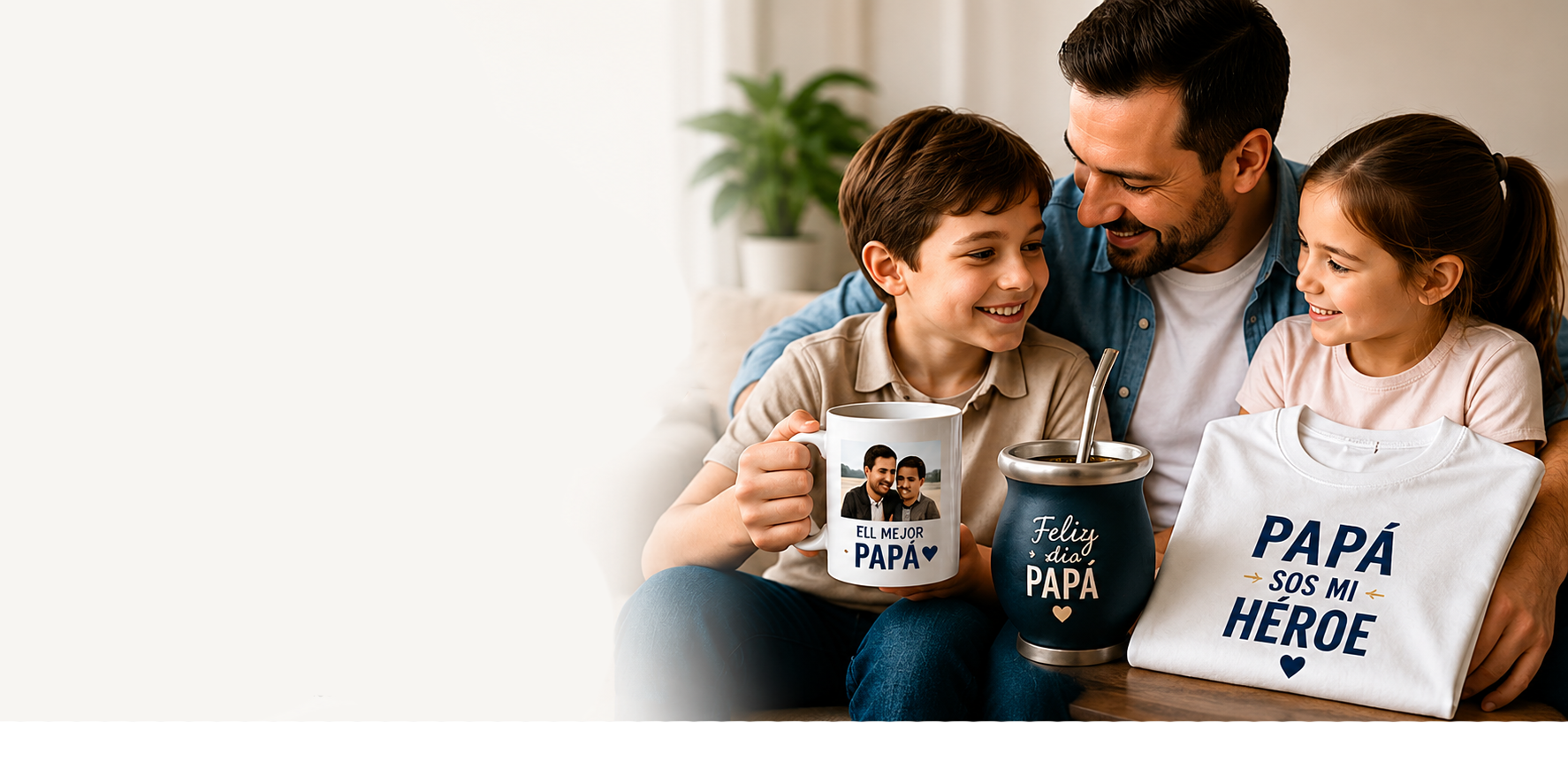 Familia con regalos personalizados para el Día del Padre